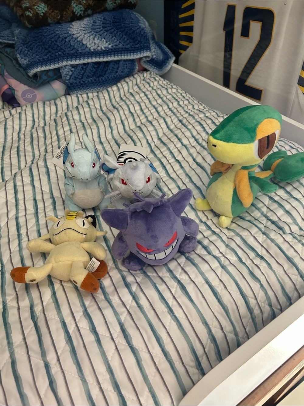 Pokemon Plush Set - Purple Gengar, Green Snivy, Blue Nidoran, Yellow Meowth